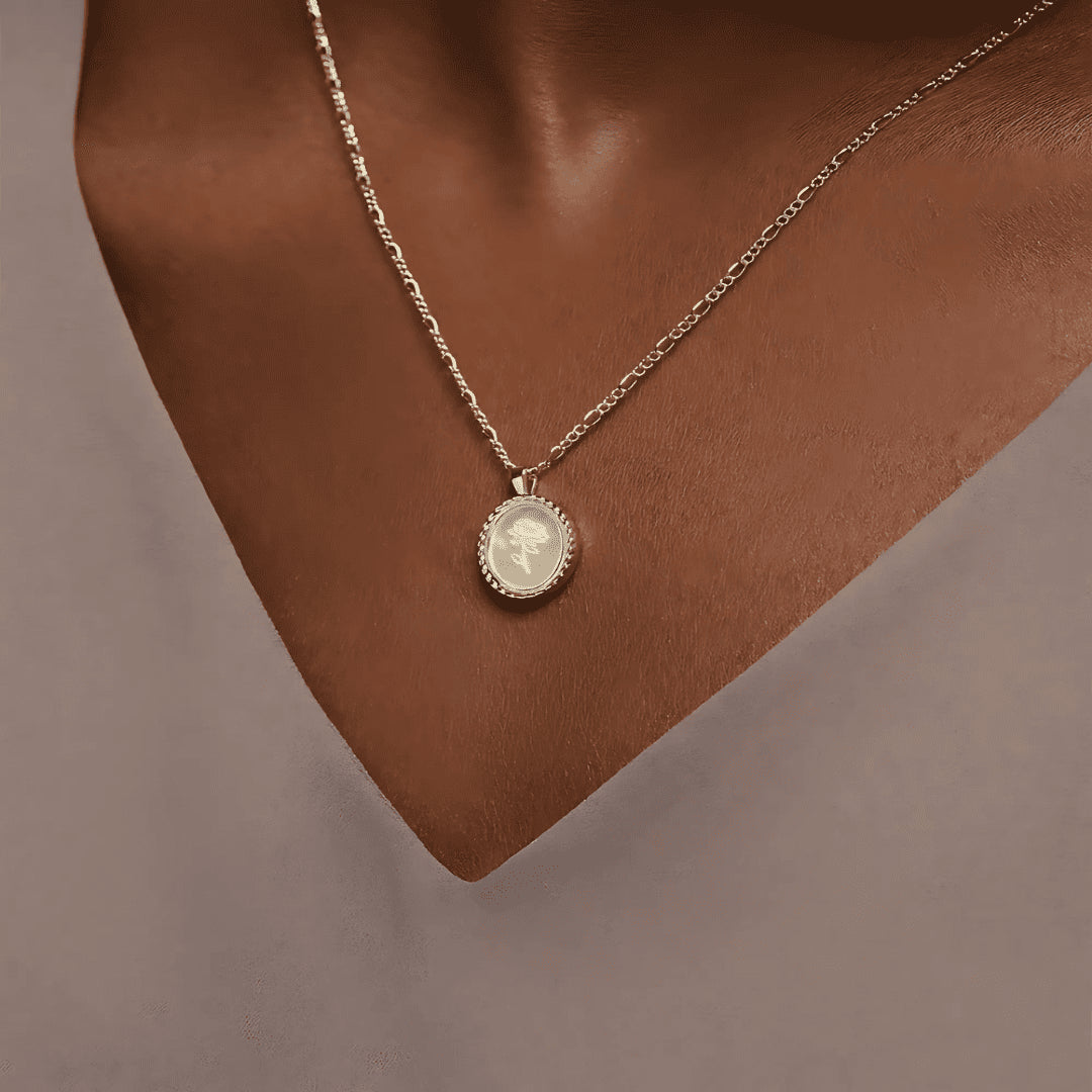 18k Gold Plated Aurora Flower Silver Women's Necklace with White Gold Rose Pendant