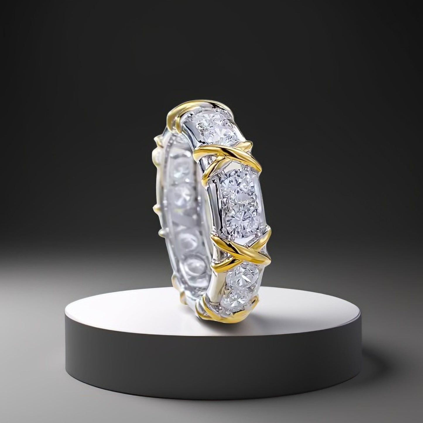 Gold Embroidered Silver Ring with Sapphire