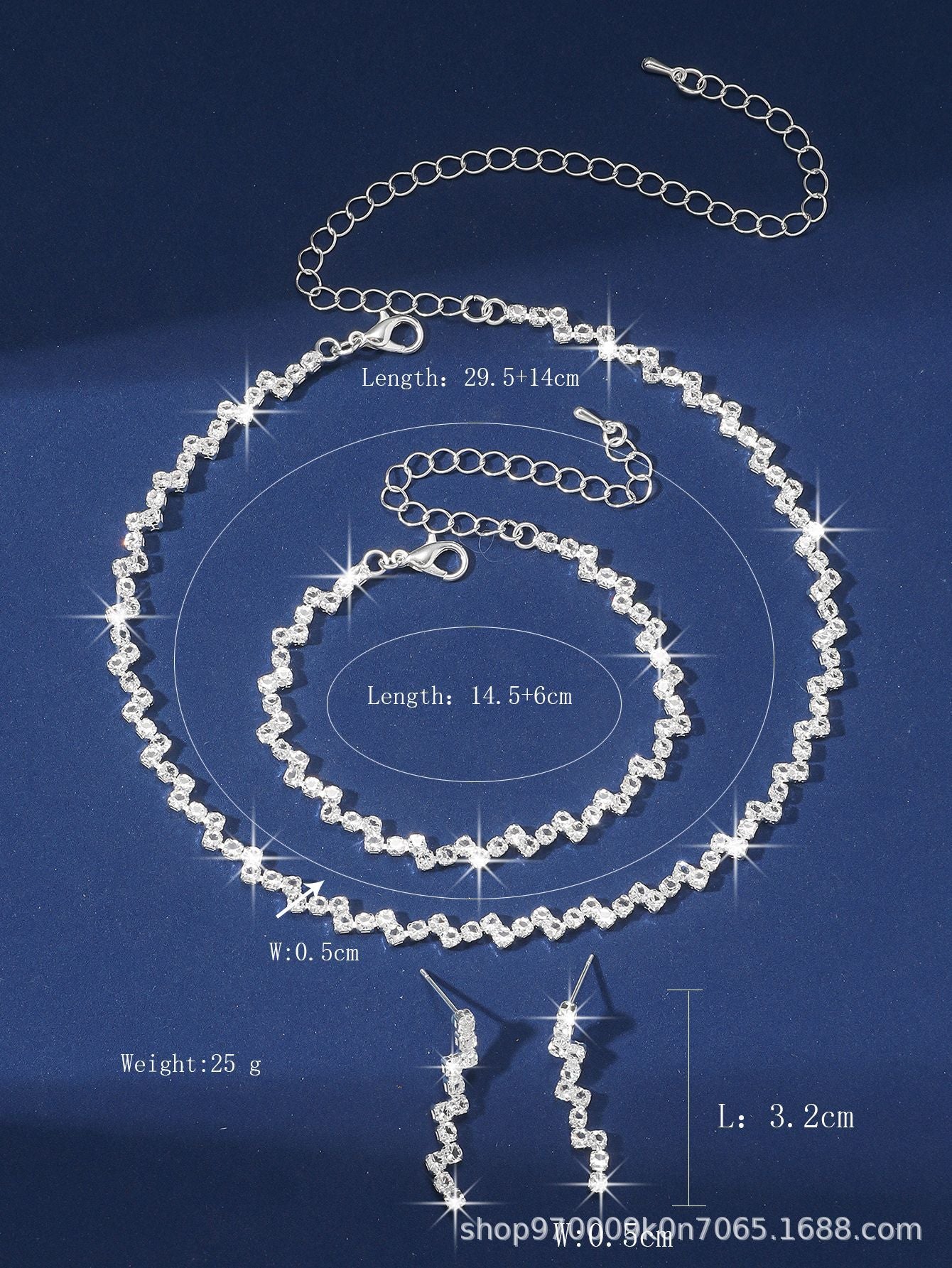 Shiny Silver Earring, Bracelet and Necklace Set