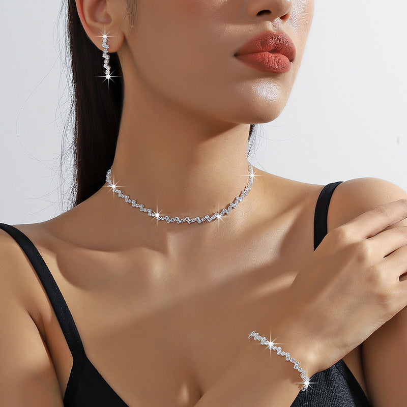 Shiny Silver Earring, Bracelet and Necklace Set