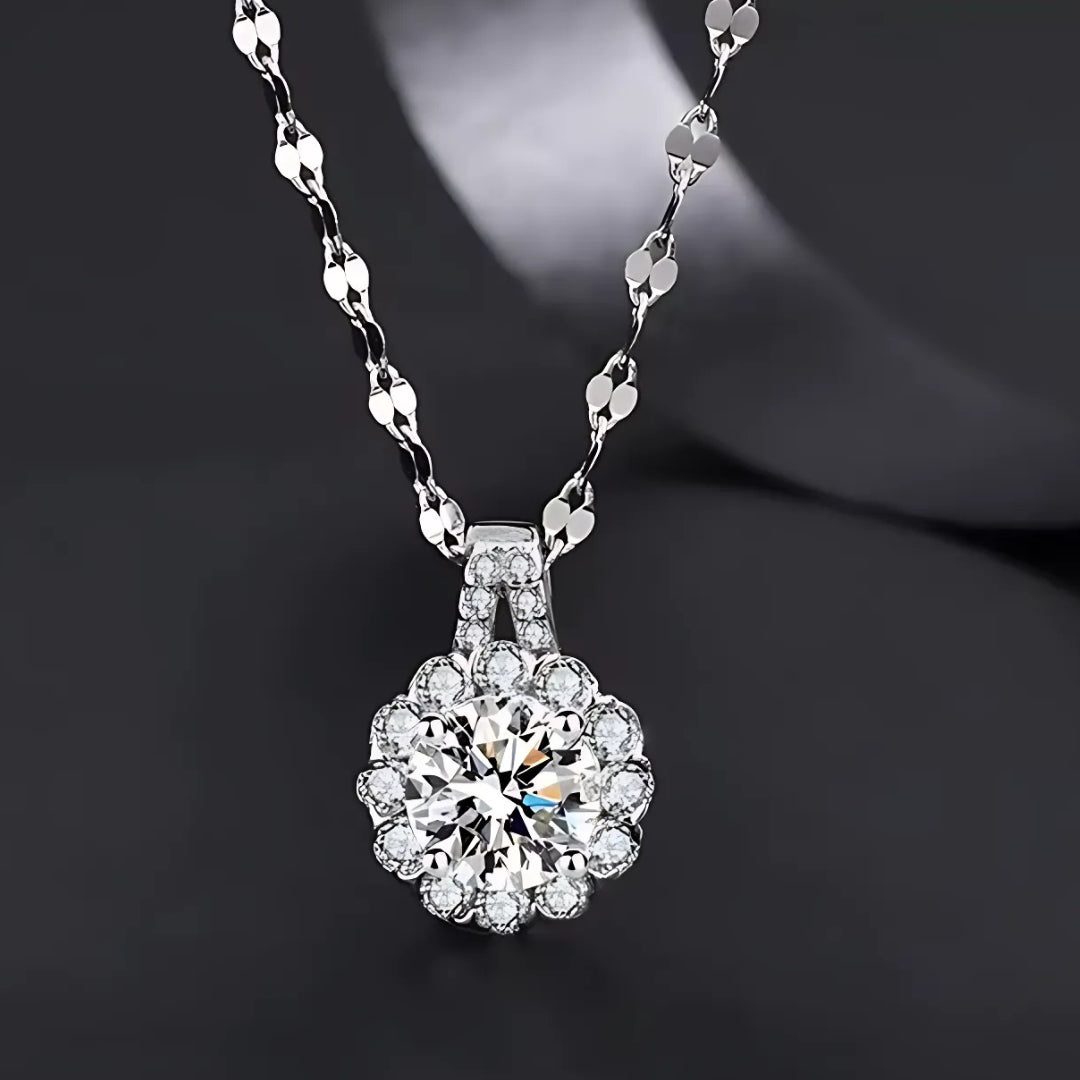 Silver Necklace with Shiny Sunflower Pendant