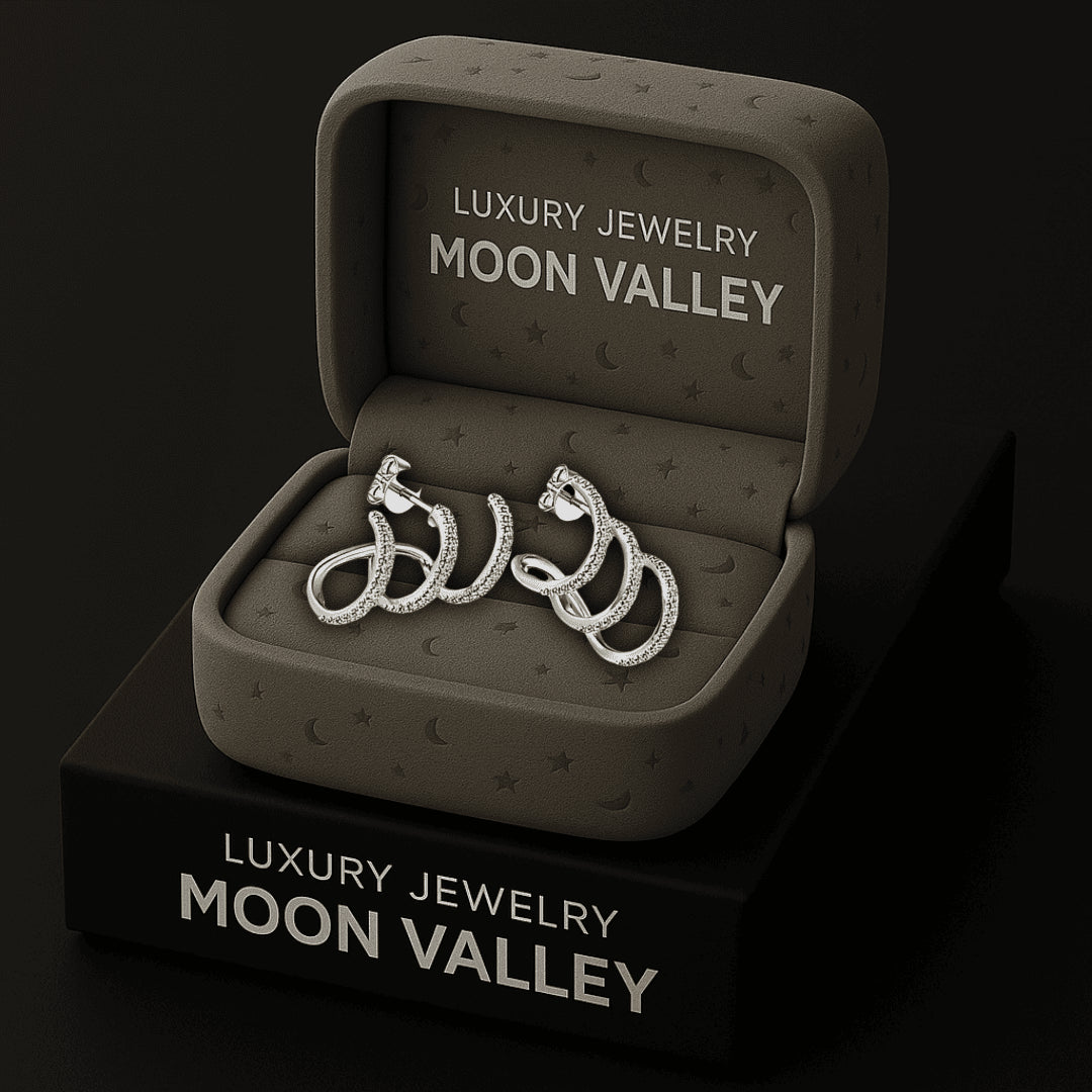 Trident Moon Silver Diamond-Set Women's Earring