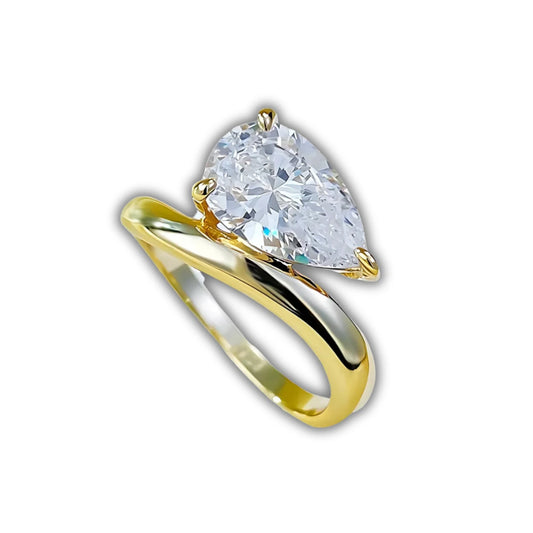 18k Gold Plated Silver Celestial Drop Women's Ring with Natural Diamond