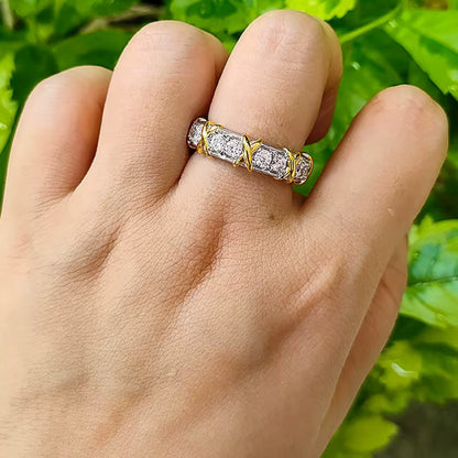 Gold Embroidered Silver Ring with Sapphire