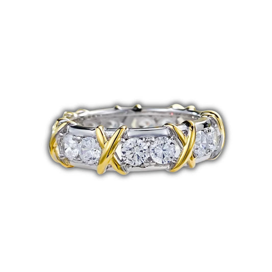 Gold Embroidered Silver Ring with Sapphire