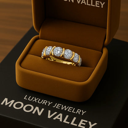 Gold Embroidered Silver Ring with Sapphire