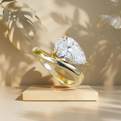 18k Gold Plated Silver Celestial Drop Women's Ring with Natural Diamond