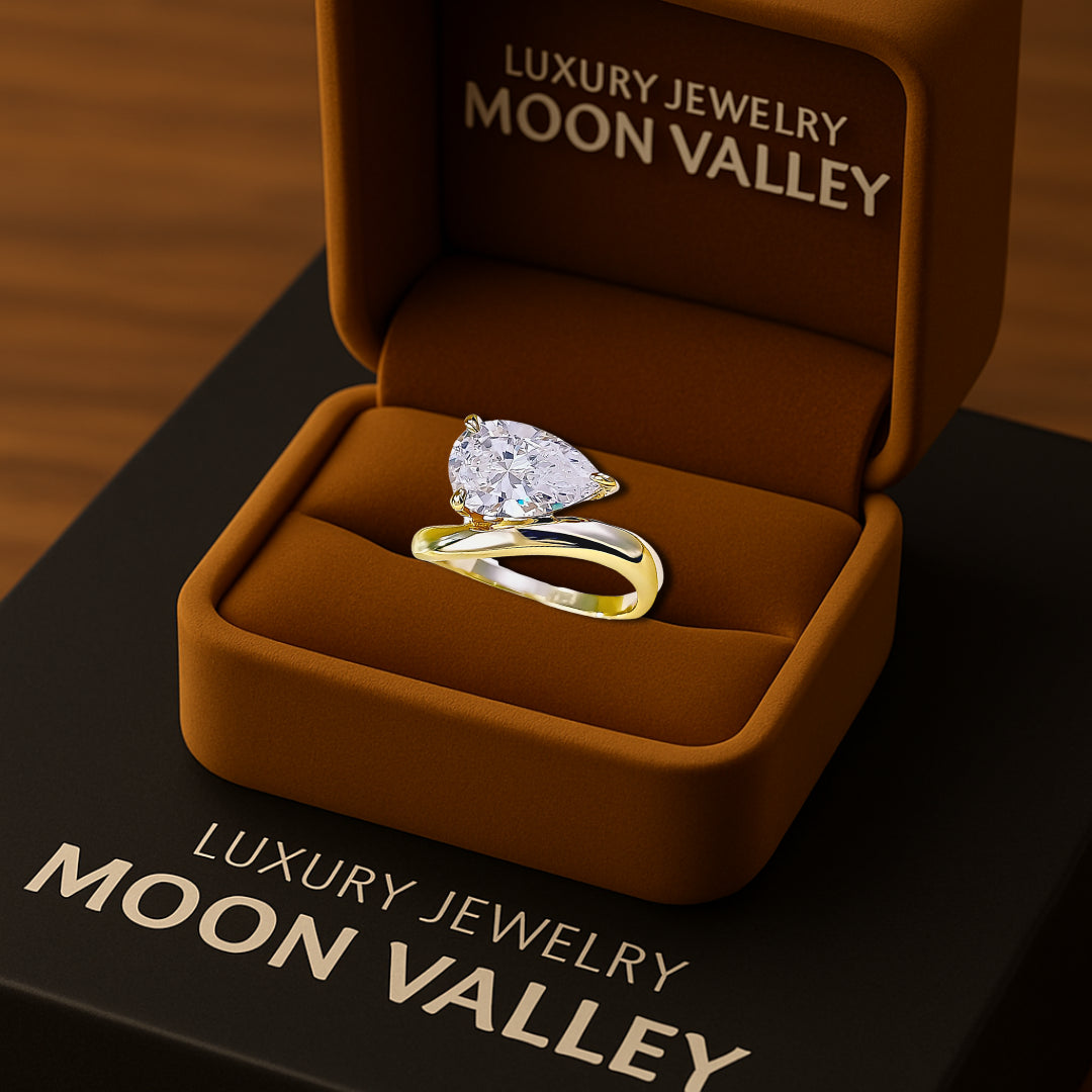 18k Gold Plated Silver Celestial Drop Women's Ring with Natural Diamond
