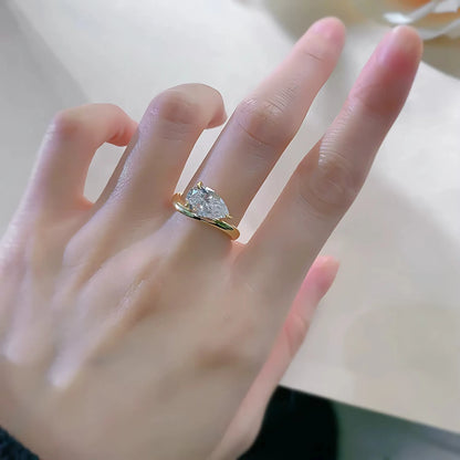 18k Gold Plated Silver Celestial Drop Women's Ring with Natural Diamond