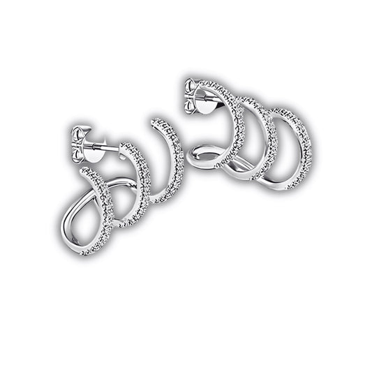 Trident Moon Silver Diamond-Set Women's Earring